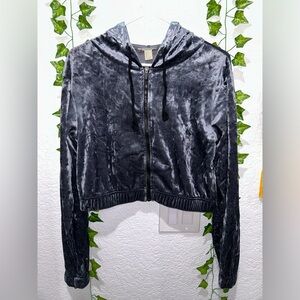 Velvet, dark grey, short jacket, stretchy, size small from forever 21